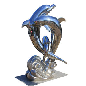 Grandi <span class=keywords><strong>Statue</strong></span> di Delfini in Acciaio Inossidabile per <span class=keywords><strong>Giardino</strong></span>, Artigianato in Metallo per Esterni - Product Image 6