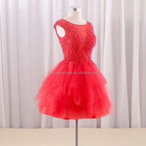 RSM66208 manga Casquillo rojo del cordón appliqued <span class=keywords><strong>capas</strong></span> falda minitwo tonos vestidos de coctel mujer corta vestidos poco vestid - Product Image 3