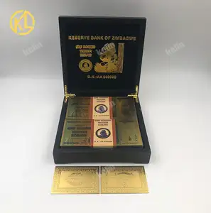 100pcs Craft Money 100 Trillion Dollars Zimbabwe Gold Banknotes with Nice Black Wooden Box for Christmas new year Gift
