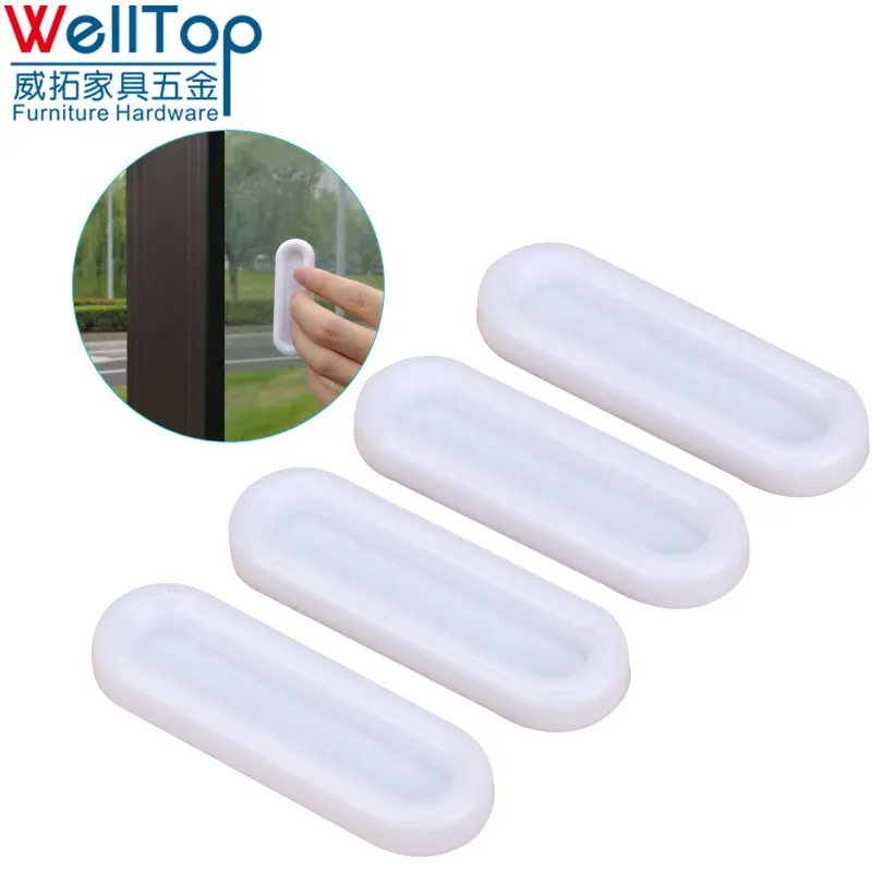 4pcs/lot Door Handle White Plastic Self-adhesive Sliding Cupboard Doors Glass Window Cabinet Drawer Wardrobe Auxiliary Handles