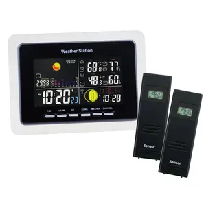 Wireless Weather Station WWVB/DCF77 RCC Indoor Outdoor Temperature Thermometer With 2 Sensors Air Presurre Trend Indicator