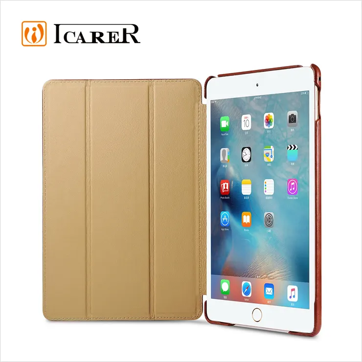 ICARER Cuốn Sách Da Chính Hãng Kiểu Trường Hợp Cho Apple Cho iPad Mini 4 Tablet Da Thật Folio Cover Với Đứng Chức Năng