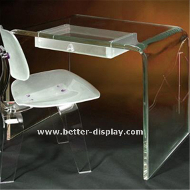 Пользовательский U-образный прозрачный акриловый журнальный столик с выдвижным ящиком
