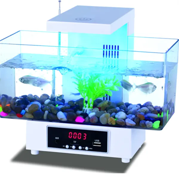 USB Mini Aquarium Desktop Elektronische Aquarium Decoratie Met Water Running LED Pomp Licht Kalender Klok