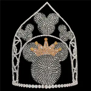 Chủ đề cuộc thi Rhinestone vương miện điều chỉnh tùy chỉnh lớn 10 inch vương miện lớn