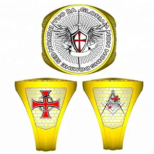 红色珐琅十字架共济会印章戒指骑士圣殿骑士戒指