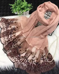 2018 Feminine luxury hot popular islamic wedding dress party wrap hijab headscarves long ladies TR cotton pearl lace scarf