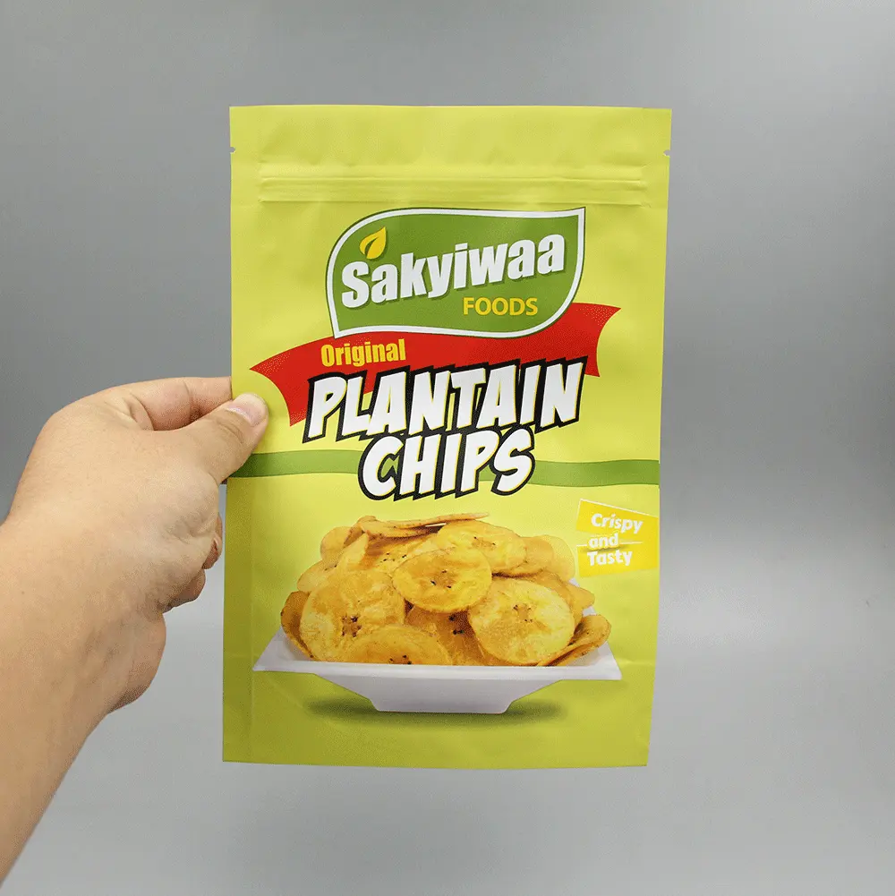 En plastique plantain banane chips collations emballage sacs pour croustilles