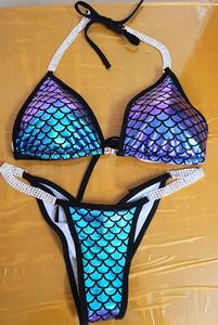 Tute da donna in posa per bodybuilding con <span class=keywords><strong>paillettes</strong></span> olografiche per bikini da competizione IFBB NPC - Product Image 6