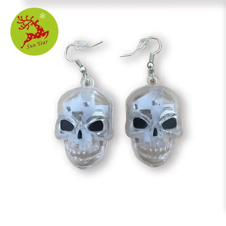 LED allumer clignotant Halloween crâne en forme de boucle d'oreille pour la fête