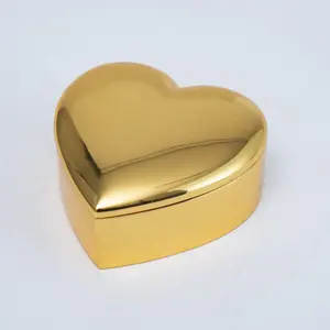 Joyero de metal en forma de corazón, chapado en oro