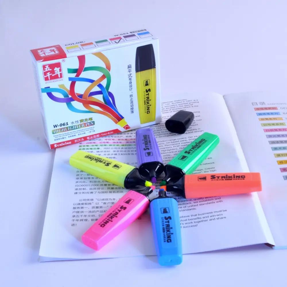 Marcadores Resaltadores de Color WQN, punta de bolígrafo de forma oblicua, bolígrafo resaltador de Gel de cera de plástico personalizado con estuche pequeño, 6 colores
