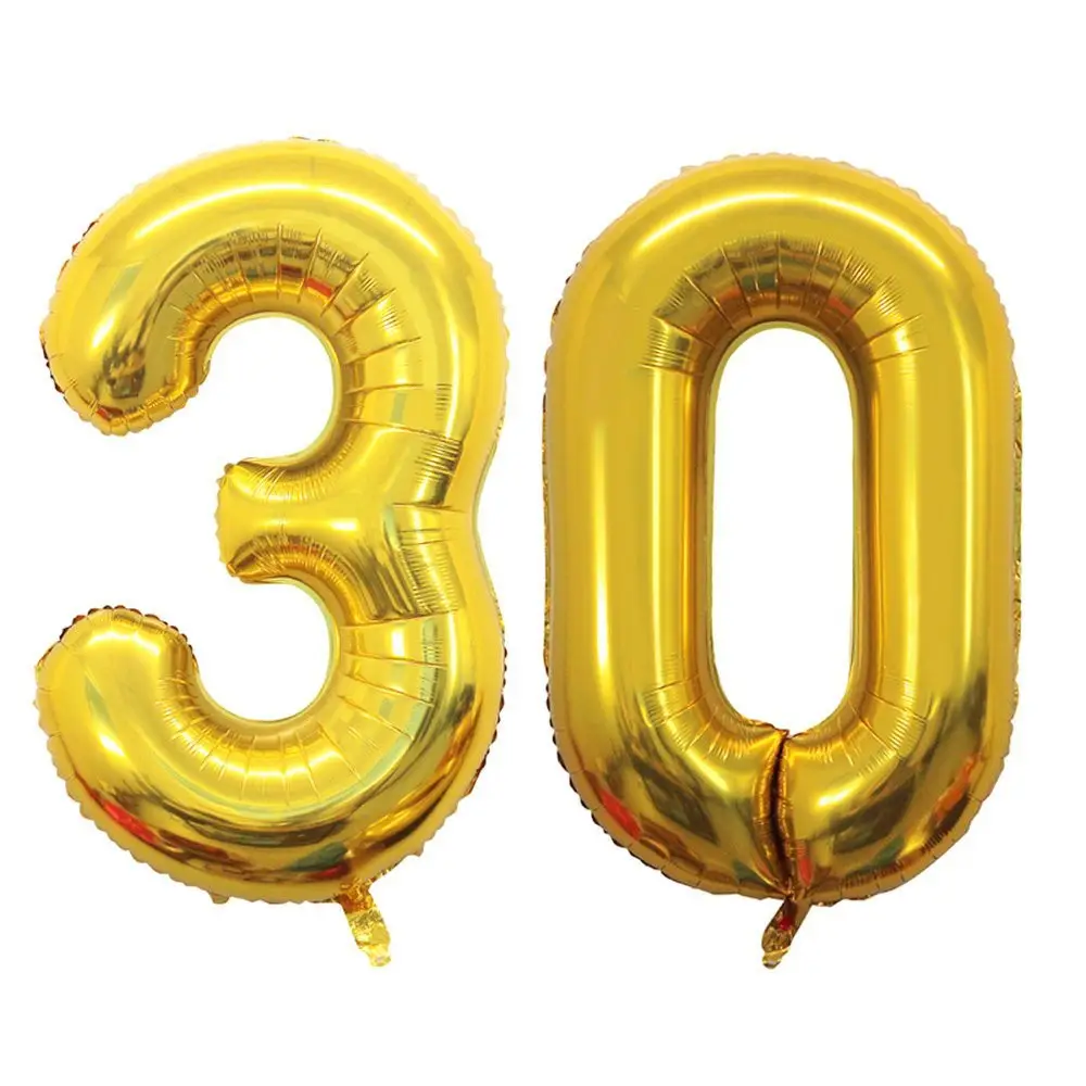 Suministros de fiesta perfectos decorados con globos de números para fiesta de cumpleaños, 30 años