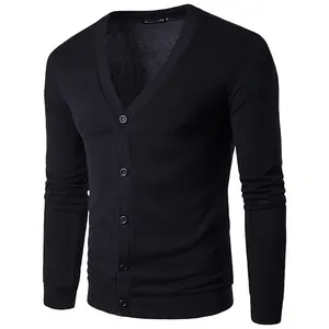 Haute qualité hommes tricots solide 5 couleur Coton mélange V cou manches longues hommes plaine blanc cardigan pull