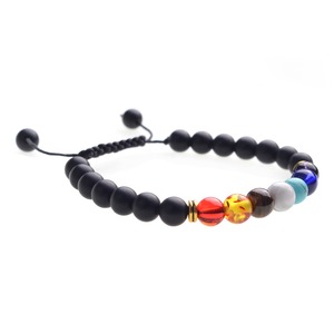8mm mate negro Onyx 7 chakra espiritual tejida pulsera de cuentas para hombres barato al por mayor - Product Image 2