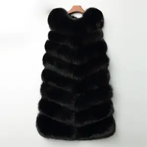 2021 Custom Fur Vest <strong>Long</strong> Warm Faux Fox Fur <strong>Gilet</strong> <strong>Women</strong> Gray Fur Waistcoat Sleeveless Coat - Product Image 2