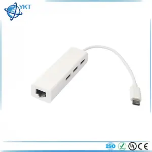 USB 3.1 Type-C 转 RJ45 以太网 LAN 适配器，带 3 端口 USB 集线器 USB-C 转换器