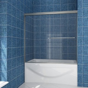 Baño Acabado en níquel cepillado <span class=keywords><strong>ducha</strong></span> sin marco Bypass Puerta <span class=keywords><strong>de</strong></span> bañera corredera transparente 5/16 pulgadas. Puerta <span class=keywords><strong>de</strong></span> cristal - Product Image 1