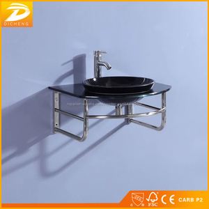 Vidrio Baño Cuenca Del <span class=keywords><strong>Fregadero</strong></span> de un seno de Diseños Modernos Negro Con Apoyo SS - Product Image 4