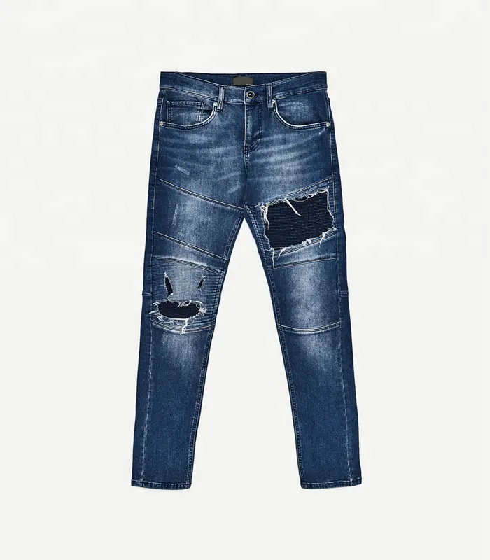 embroidered men blue rags Dark Wash Jeans