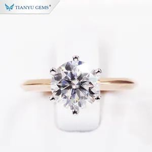 Tianyu pedra preciosa bijoux personalizada, 2ct vvs moissanite bague solitário 14k 18k diamante noivado anel de ouro para mulheres