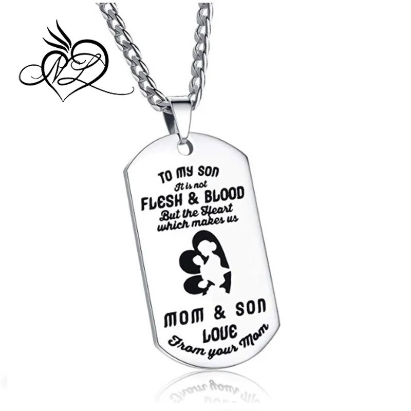 Gift To My Son Love Mom DogTag Necklace,Not Flesh&Blood But Heart Makes Us Mom&Son