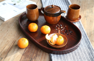 Plateau de service en bois de 39 cm, style japonais classique, peint à la main, éco-responsable, motif fleurs de cerisier ajourées, vente en gros - Product Image 6