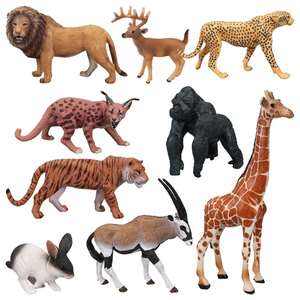 3ème ensemble : figurines d'animaux sauvages en plastique solide PVC, modèles de simulation de lion et girafe - Product Image 2
