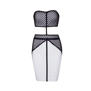 Sexy Strapless White And Black Two Colors Bondage Dress