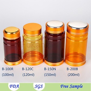 Pill <strong>Container</strong> 200ml, Golden Double Cap Capsule Pet Jars With Aluminum Lid Plastic Bottle - Product Image 3