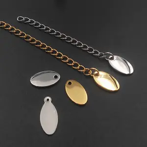 free sample Hot Sale Fashion Custom Oval Shaped gold Color Blank 316l Stainless Steel Plate charm with chain