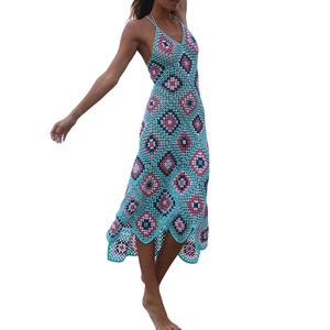 Cotone di modo Fatti A Mano Lungo Della Boemia del Pannello Esterno Sexy Della Spiaggia di Estate di Usura Donna Crochet Maxi Dress - Product Image 3