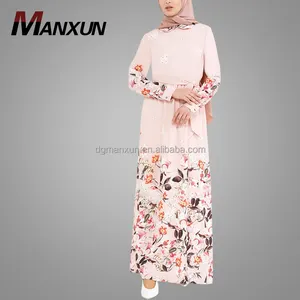 새로운 도착 Manxun Abaya 여성 꽃 아름다운 두바이 Abaya 도매 맥시 드레스 이슬람 의류