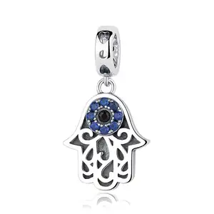 Серебряные бусины s925 из стерлингового серебра, подвеска с синим алмазным глазом на руку Бога, SCC085