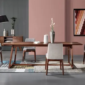 נורדי מודרני סגנון אוכל חדר ריהוט עץ ארוך מלבני אוכל שולחן סט 8 מושבים