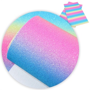 Rainbow Stripe <strong>Gradient</strong> Fine Glitter Vinyl Faux Synthetic Leather Sheets <strong>Fabric</strong> 74286 - Product Image 2