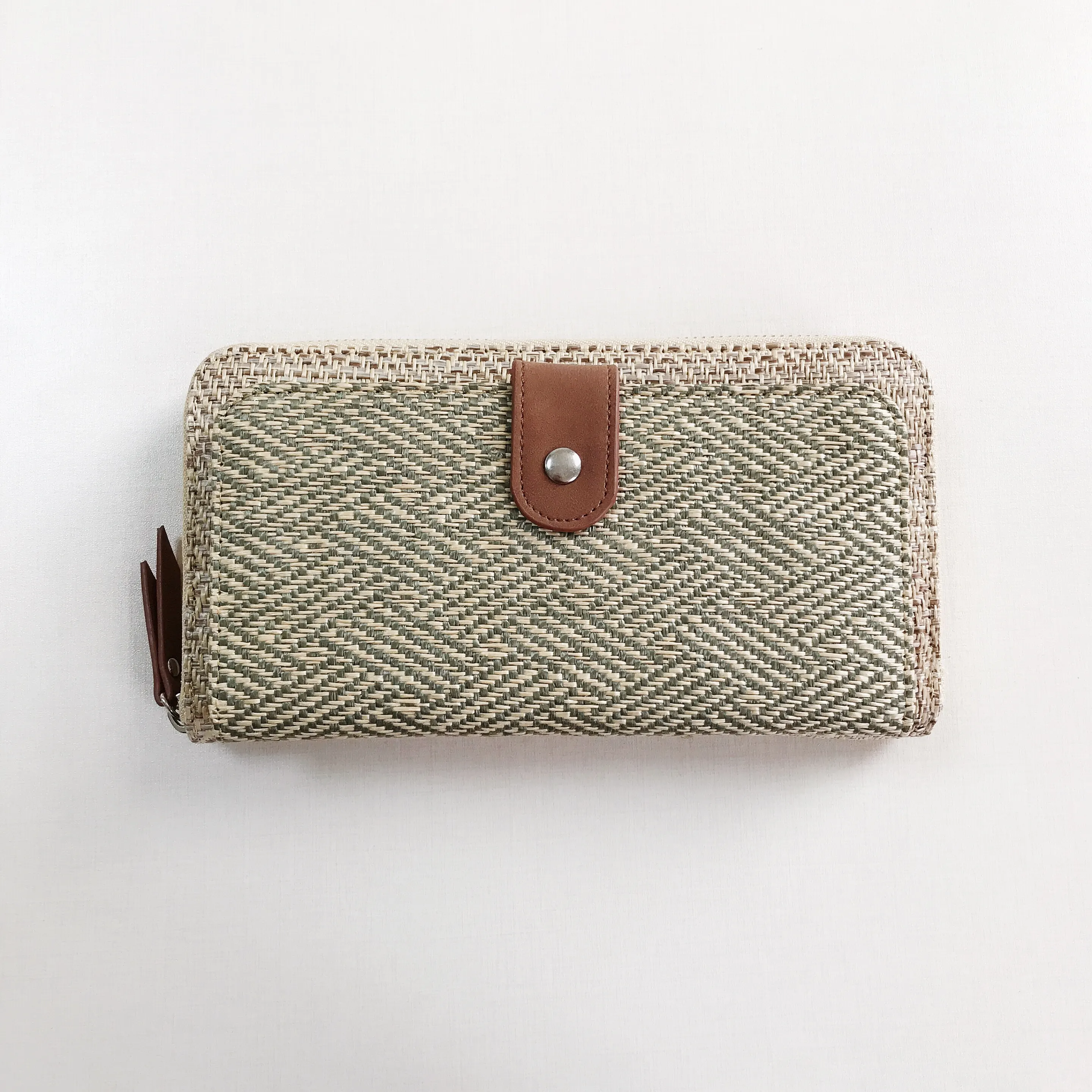 Straw mat woven women wallet mobile purse