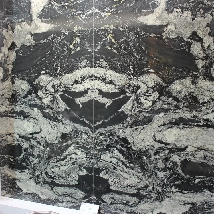 中国20mm厚ネロファンタジー花崗岩スラブ黒花崗岩と白い静脈