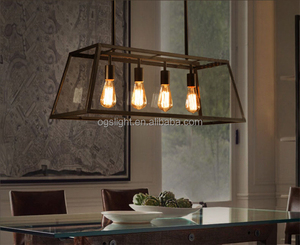 Gros moderne vintage Edison industrielle carré verre <span class=keywords><strong>4</strong></span> têtes pendentif lampe/verre de fer lustre - Product Image 5