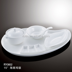 Hotel & Restaurant buffet del banquete de boda placa balsa de bambú forma rectángulo grueso crockey blanco plato de porcelana - Product Image 5