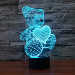 사랑 귀여운 심장 곰 3D 밤 빛, LED 환상 램프 7 색깔 접촉 스위치 테이블 책상 램프 아이 선물