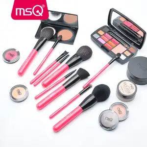 MSQ最新10 pcs化妆工具，带粉色小袋专业天然动物毛刷OEM化妆刷