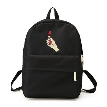 Menghuo Men Heart Canvas Backpack Women School Bag Backpack Rose Embroidery Backpacks for Teenagers Women's Travel Bags Mochilas