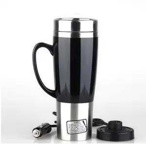 Caneca de aquecimento automotivo, copo de aquecimento do carro 12v-24v 450ml, caneca de aço inoxidável com base de choque da segurança abs