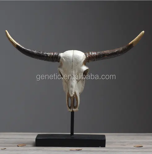 CUSTOM CREATIVE WHOLESALE POLYRESIN WALL MOUTED LED ANIMAL COW BULL BUFFALO SHEEP LAMB DEER LONG HORN SKULL HEAD WITH STAND