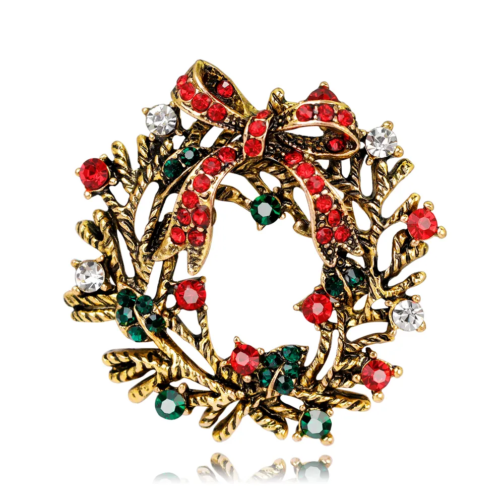 Bufanda de moda multicolor con diamantes de imitación, corona redonda de navidad, broches de flores, pasadores de hebilla para mujer