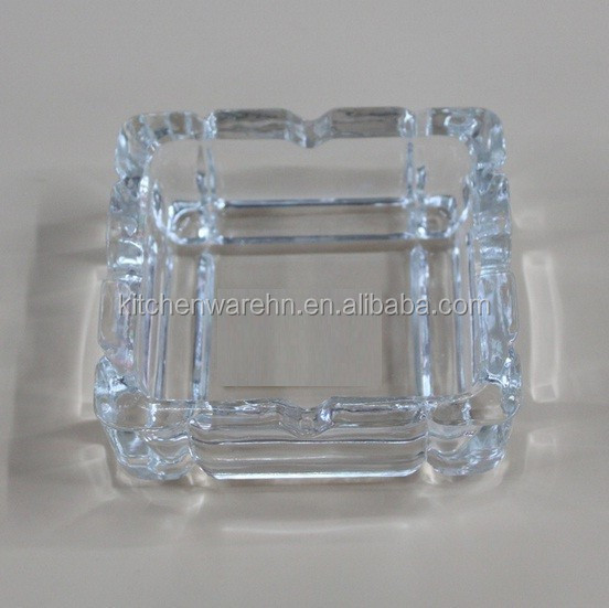 High Transparent Square Shaped Glass Ashtray With Pattern