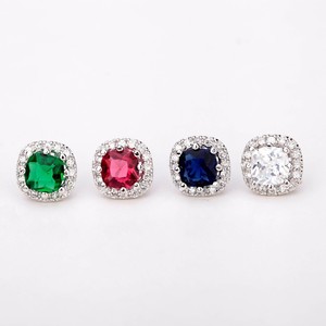 Teemi Cubic Zirconia Jewelry Cuatro opciones de color lindo Plaza Piedra Publicar Stud Pendientes de Corea del estilo de la moda - Product Image 2
