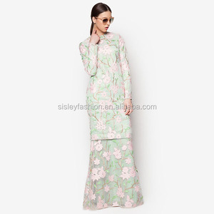 Latest Design <strong>Malaysia</strong> Wholesale Pleated Long Skirt Embroidery <strong>Baju</strong> <strong>Kurung</strong> Moden Lace <strong>Baju</strong> <strong>Kurung</strong> Wholesale in Guangdong - Product Image 1
