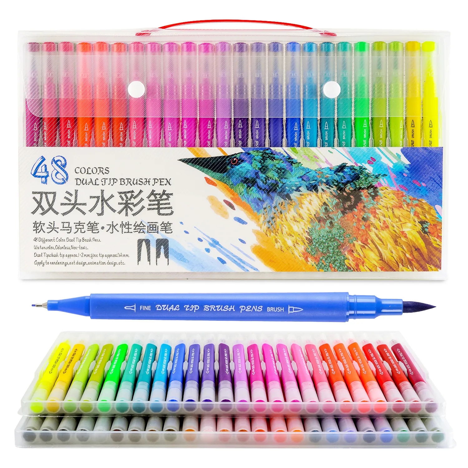 2019 Amazon Hot Selling 48 Colors Dual Tip Brush Set Art Markers Brush&Fineliner Tips With Custom Packaging